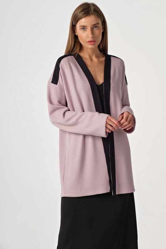 Long cotton knit cardigan in dusty pink