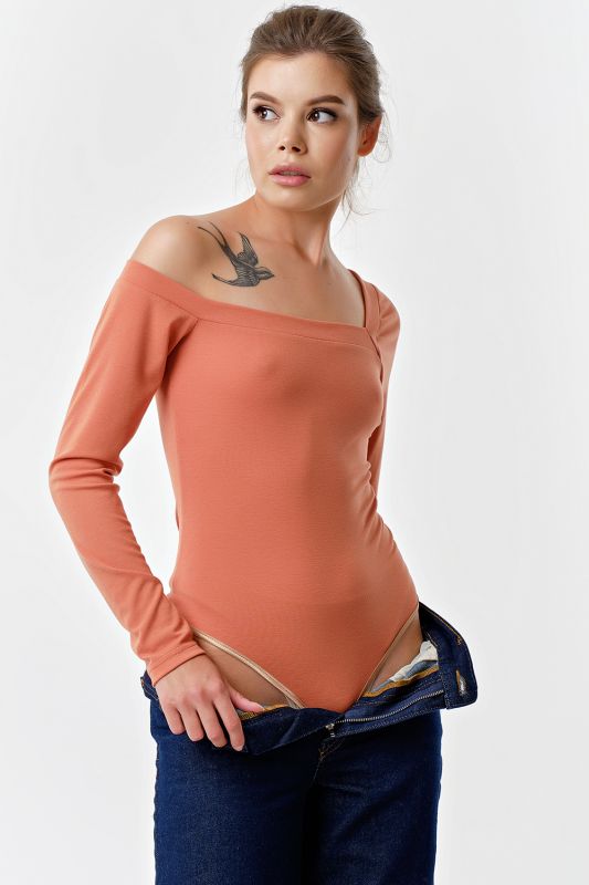 Asymmetric terracotta soft jersey bodysuit