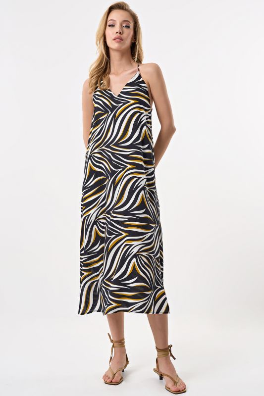 Strappy open-back viscose viscose sarafan with animal print black