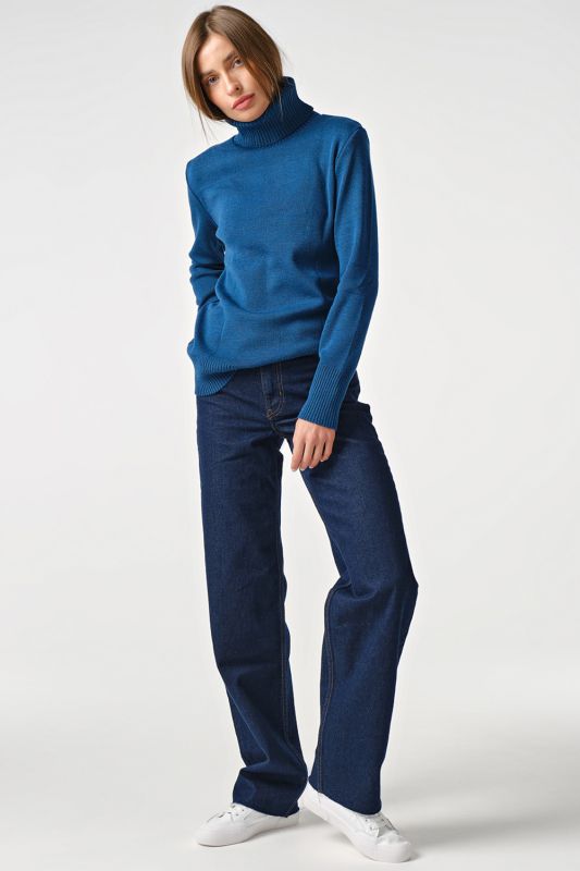 Long sleeve knitted turtleneck in sea wave wool