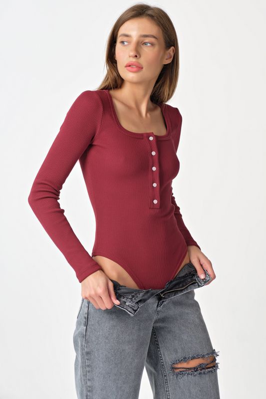 Long sleeve knitted burgundy bodysuit