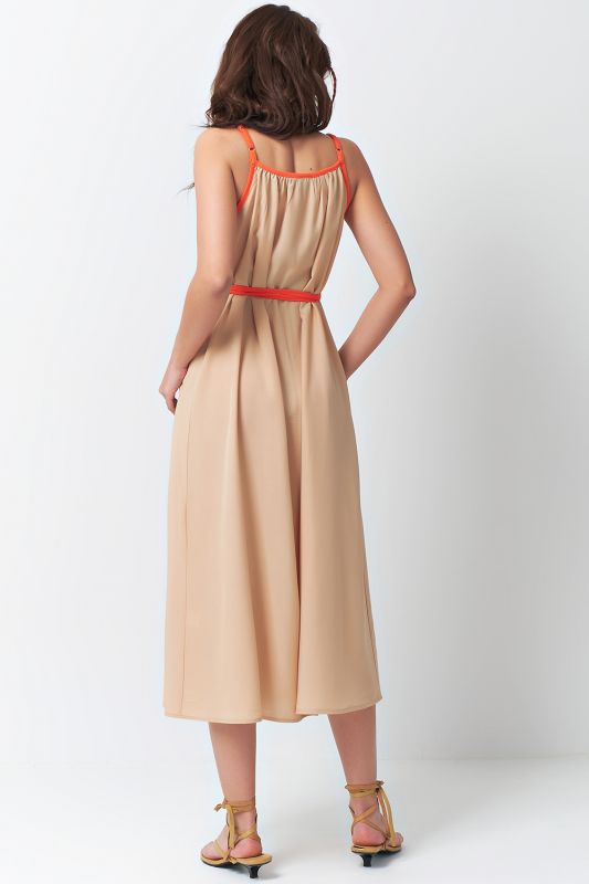 Summer dress with thin straps with ties beige