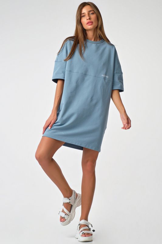 Oversize T-shirt dress made of knitted fabric blue smoky blue