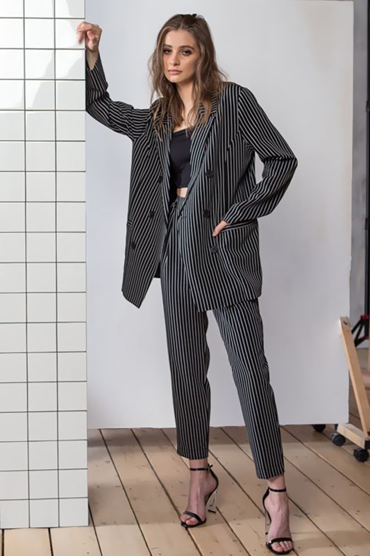 Black Striped Double-breasted Oversize Jacket