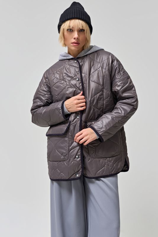 Quilted asphalt raincoat jacket