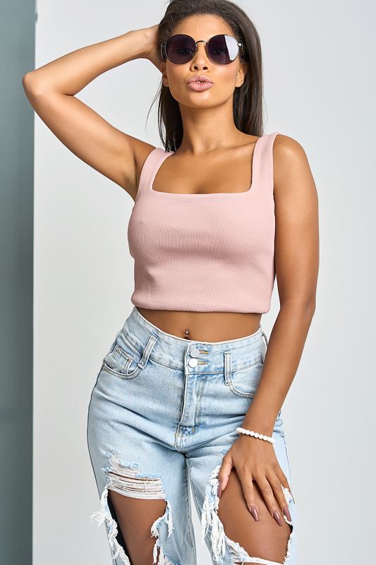 Cropped knit top with straps in dusty pink