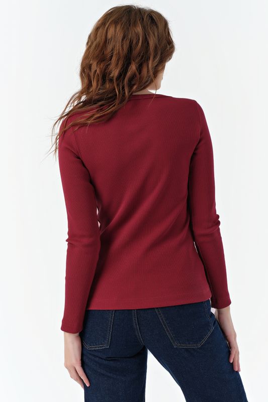 Longsleeve knit with buttons made of burgundy cotton