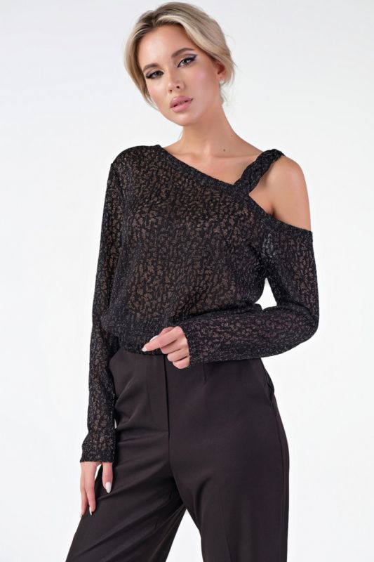 Black one-shoulder knitted dressy sweater