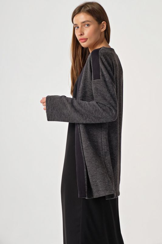 Long sleeve knitted cardigan made of cotton dark gray