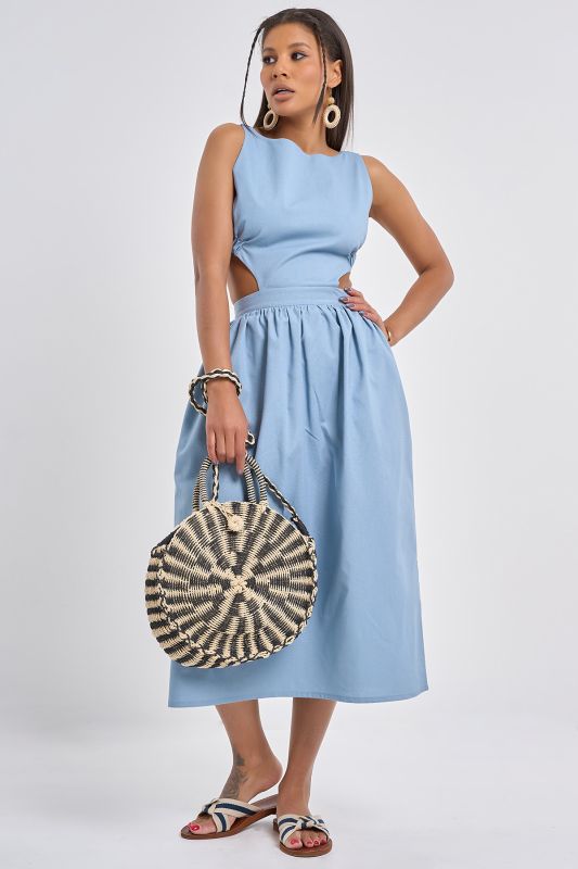 Grey-blue linen sundress with slits