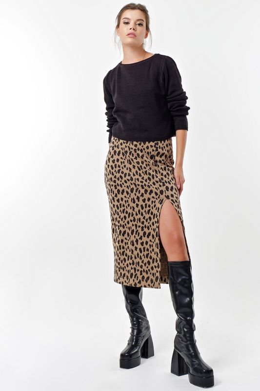 Dense knit skirt leopard on beige