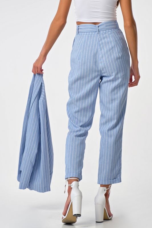 Summer pants with white striped lapels on blue