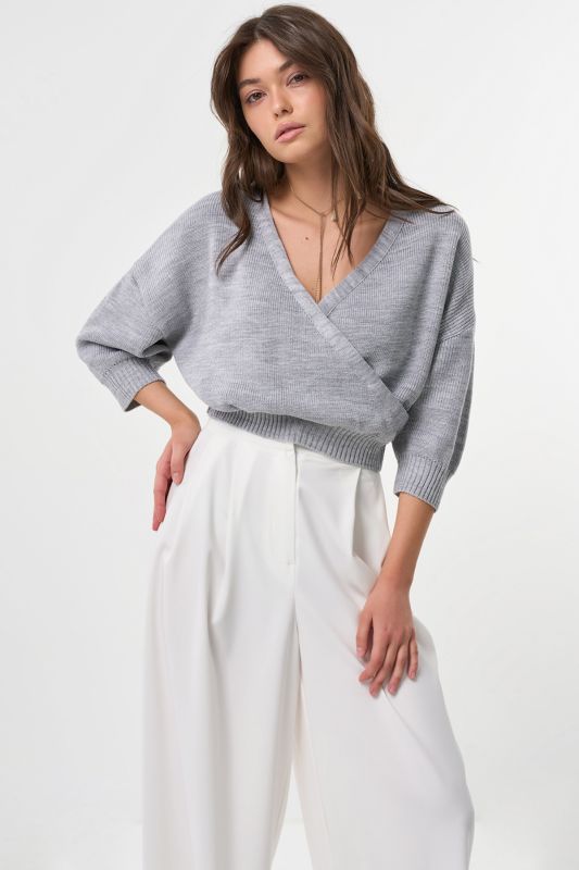 Summer shortened cotton melange sweater in light gray