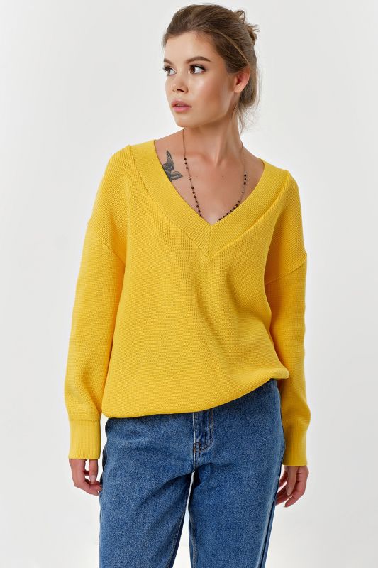 Cotton melange melange yellow v-neck knitted sweater