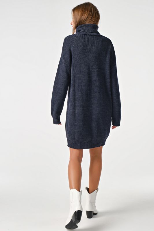 Warm knitted sweater dress short denim melange