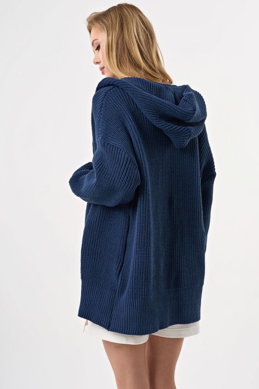 Knitted textured cardigan with hood blue