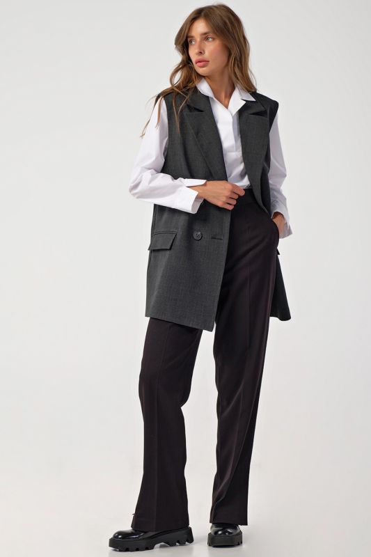 Long double-breasted lined vest gray