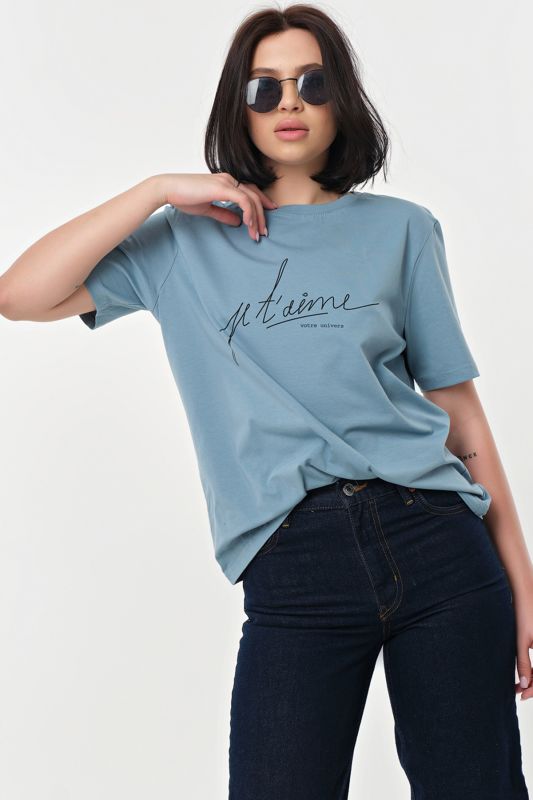 Cotton blue smock print T-shirt