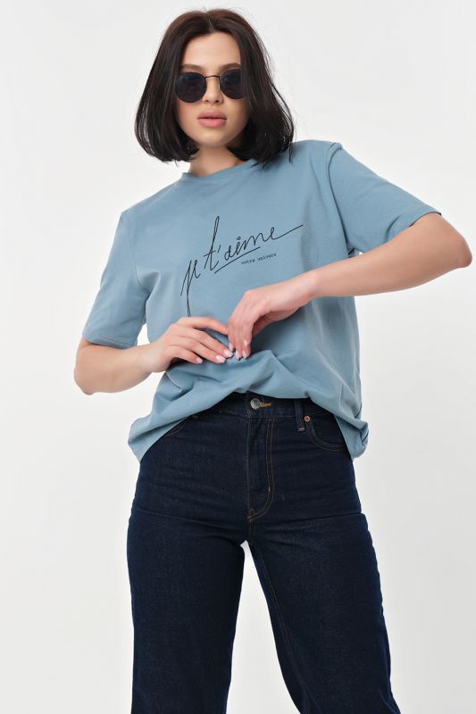 Cotton blue smock print T-shirt