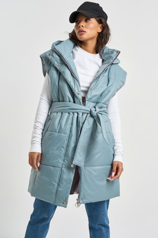 Warming vest with detachable hood gray-blue