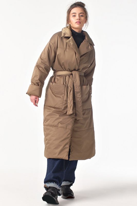 Long quilted insulated demi seasonal coat Walnut