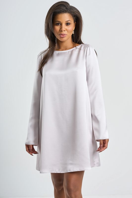 Satin sleeve dress in pearl gray