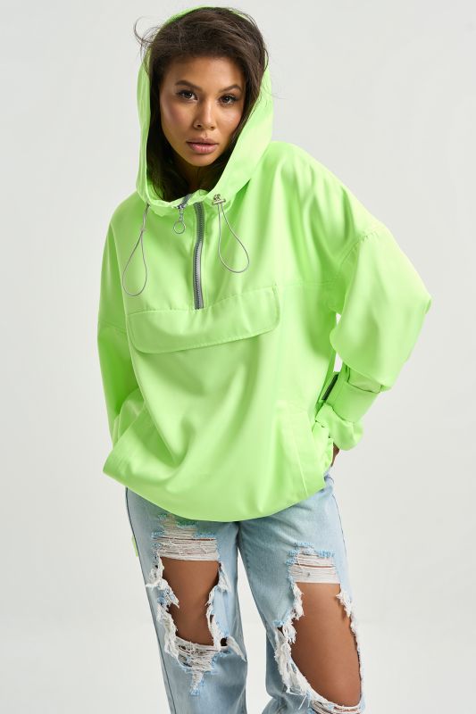 Lightweight hooded windbreaker in neon green