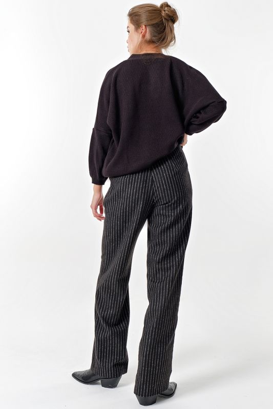 Straight pants made of dense suit fabric stripe on black