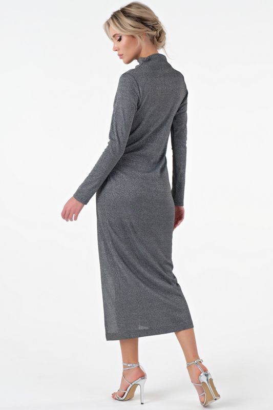 Dress knitted midi with slit on the leg dark silver