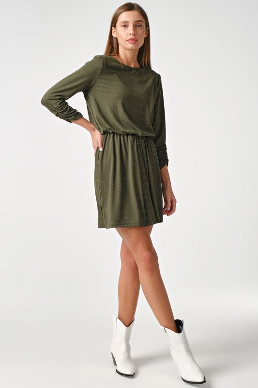 Short striped knitted dress in green