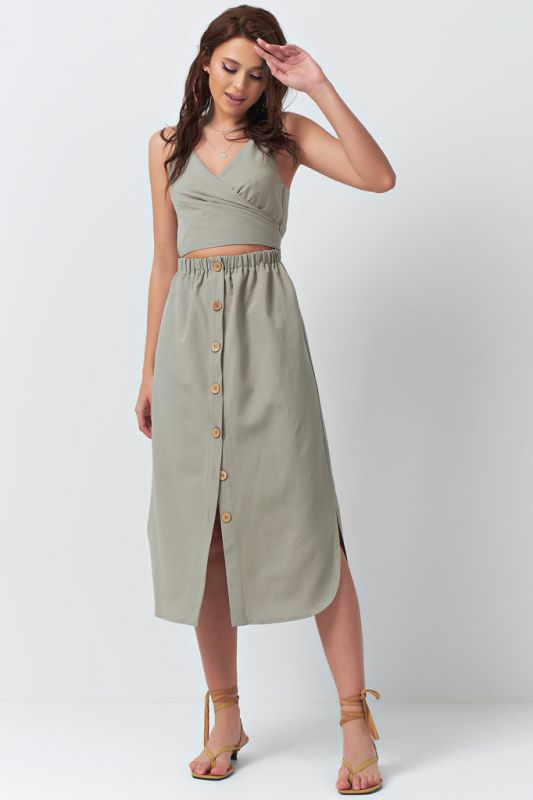 Khaki Cotton Dress with Cut-Off Waist