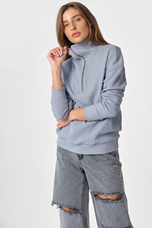 Sweater with high neck gray-blue