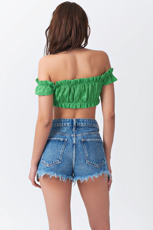 Cotton summer cropped top in green