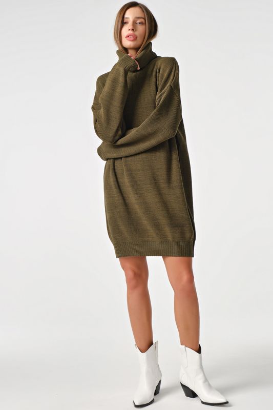 Dress-sweater knitted warm short khaki