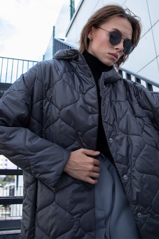 Hooded Quilted Coat Graphite