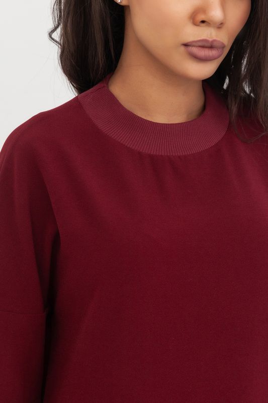 Short sleeve straight office blouse burgundy