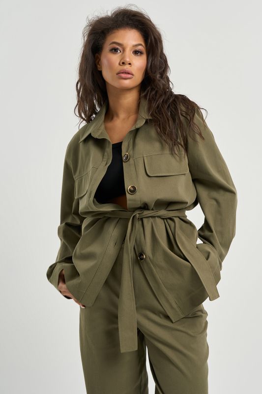 Casual trouser suit with khaki cotton shirt