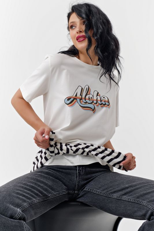 Cotton T-shirt with print ALOHA white