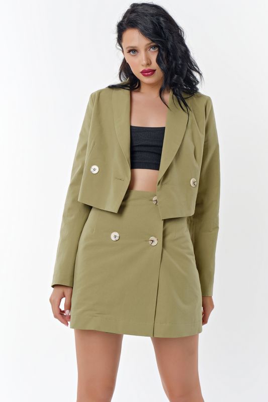 Cotton suit with skirt olive