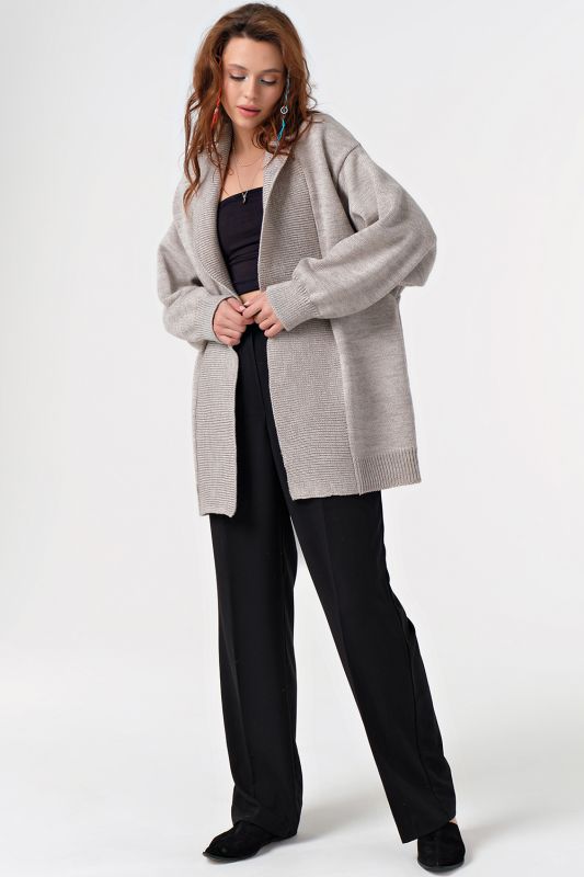 Warm knitted over-size cardigan without button light gray