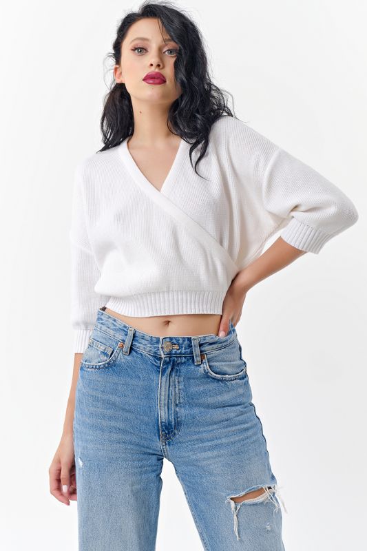 Short cotton sweater in white