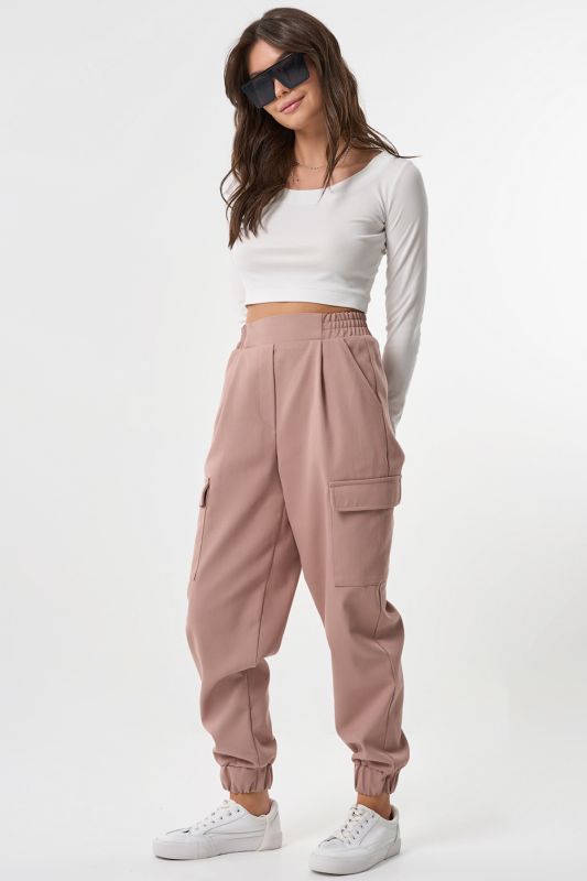 Beige Cotton Tight Cotton Cargo Trousers