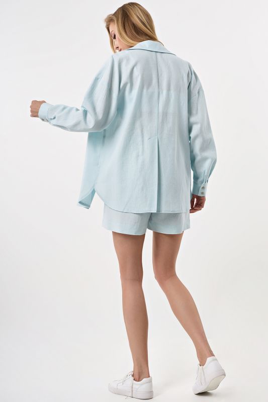 Pale blue linen shirt with shaped bottom line