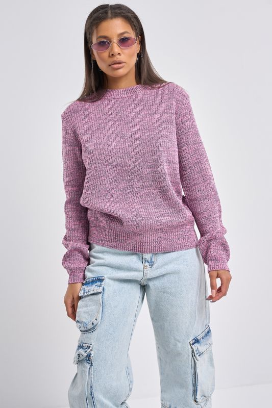 Free knitted sweater made of cotton pink-gray melange