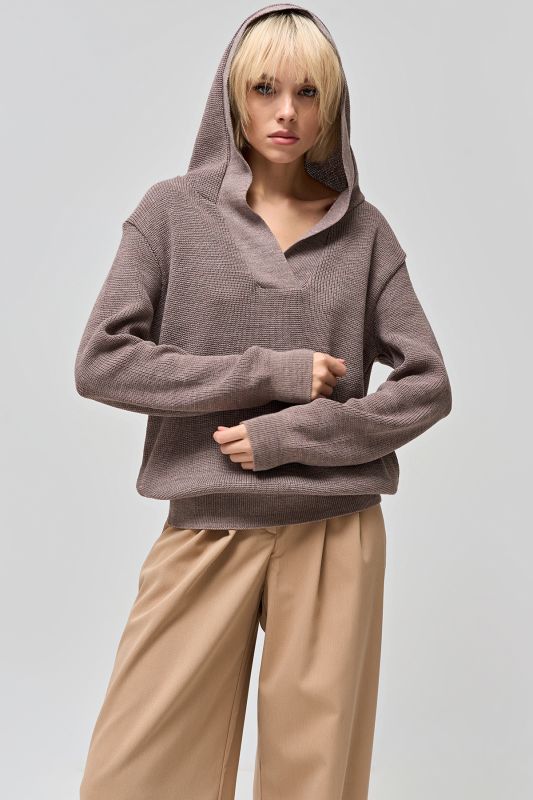 Cappuccino melange cotton hooded sweater