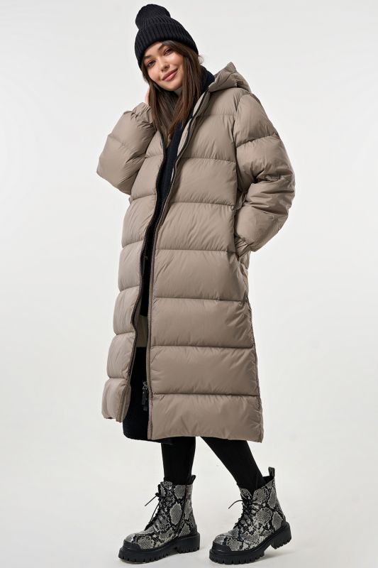 Down straight silhouette coat gray-beige