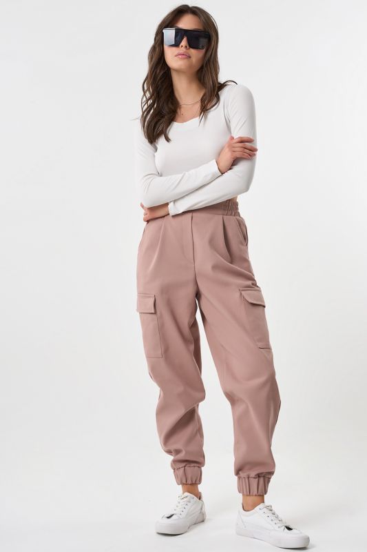 Beige Cotton Tight Cotton Cargo Trousers