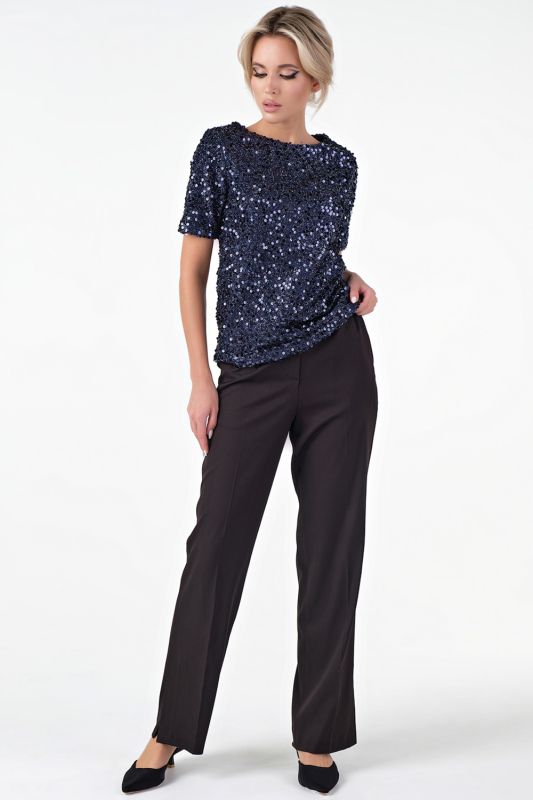 Dark blue knitted blouse with sequins