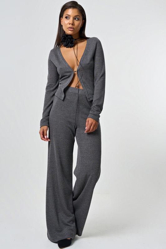 Wide pants made of openwork knit with lurex gray