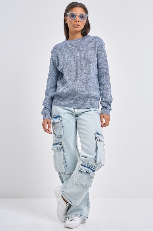 Knitted loose cotton sweater gray melange